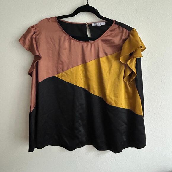 Color Block Top Ruffle Sleeve Blouse Casual Party Going‎ Out Top Size M - Picture 4 of 8